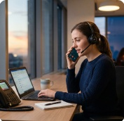 Woman handling customer phone call